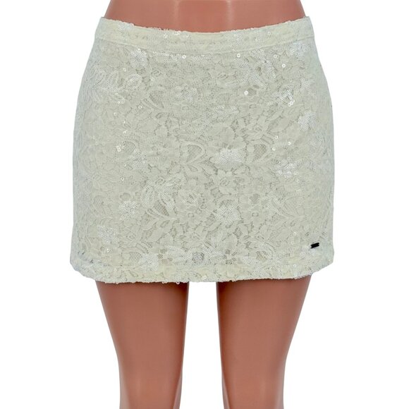 Vintage Hollister Cream Floral Lace & Sequin Embellished Mini Skirt Y2K - Picture 12 of 16